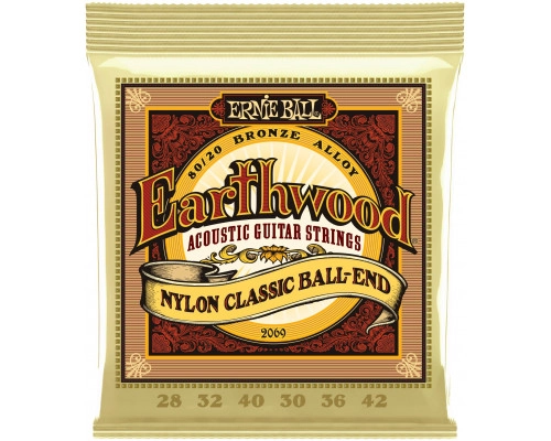 ERNIE BALL 2069 Earthwood 80/20 Folk Nylon 28-42 - Струны для классической гитары Эрни Болл
