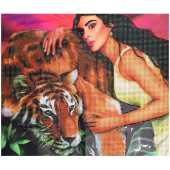 ШКОЛА ТАЛАНТОВ 'Девушка с тигром' 50х60 - Мозаика алмазная